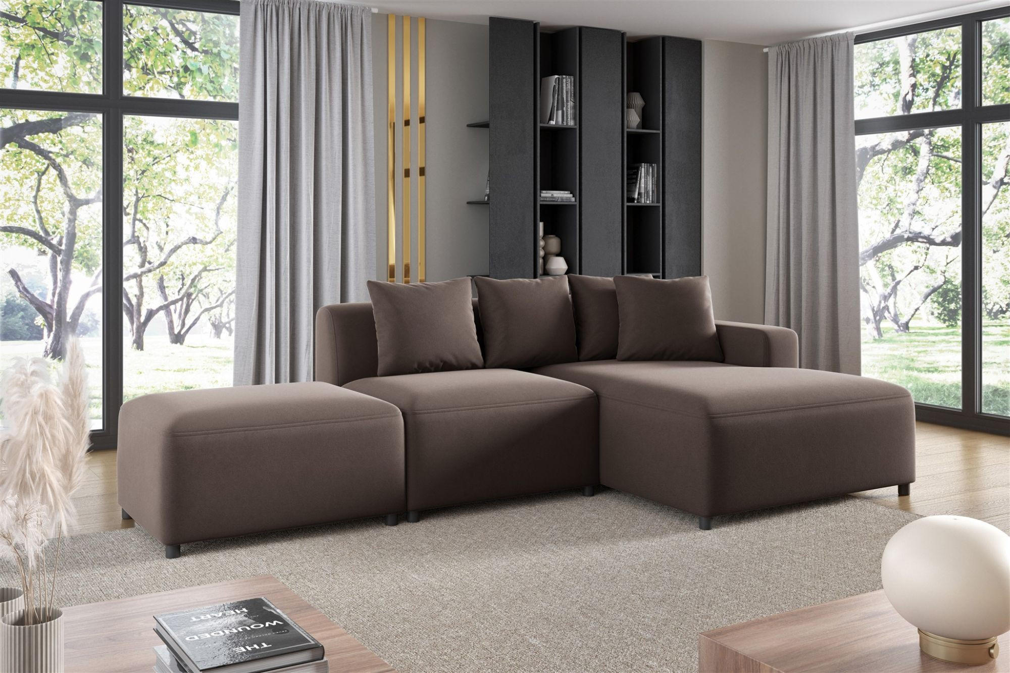 ECKSOFA Megan Xs In Stoff Salvador - Braun, Holzwerkstoff/Textil (304/165cm) - Fun Möbel