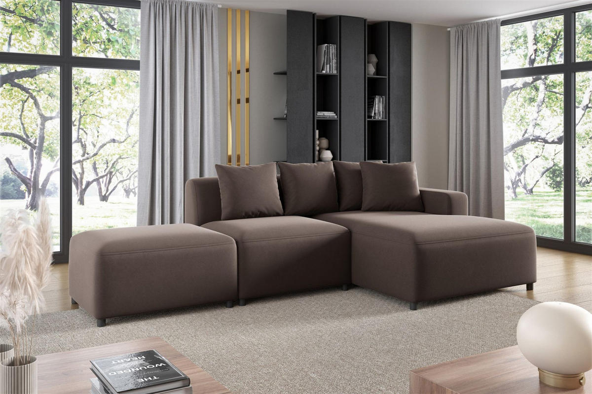 ECKSOFA Megan Xs In Stoff Salvador - Braun, Holzwerkstoff/Textil (304/165cm) - Fun Möbel