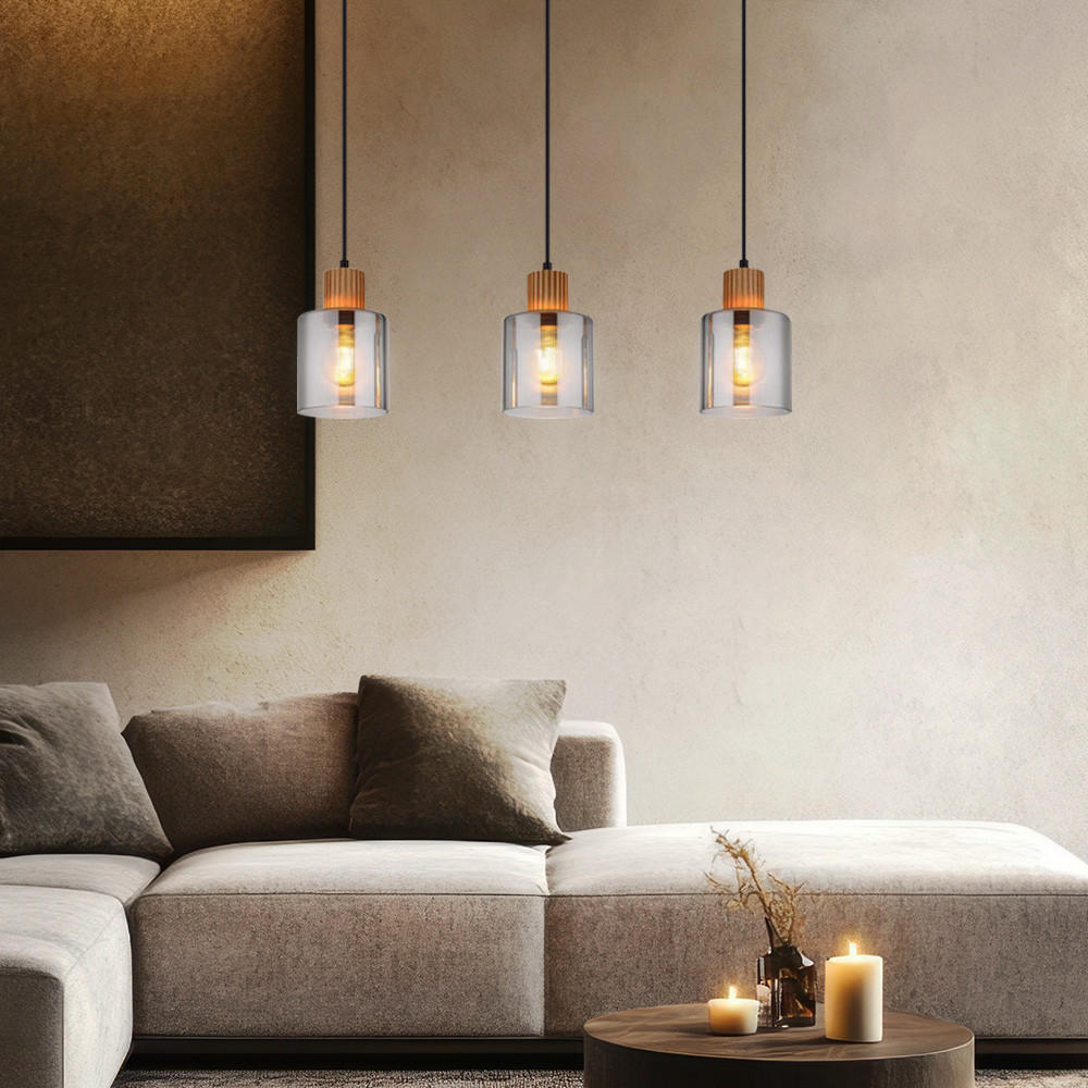 LED HÄNGELEUCHTE Metall Holzoptik Schwarz - Schwarz, Holz (64/12/120cm) - Globo Lighting