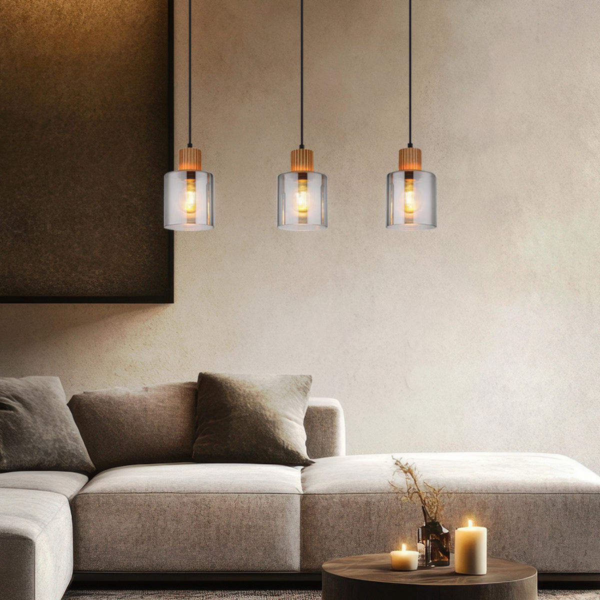 LED HÄNGELEUCHTE Metall Holzoptik Schwarz - Schwarz, Holz (64/12/120cm) - Globo Lighting