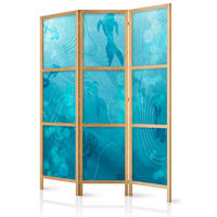 PARAVENT Japanischer 3-tlg 135x172 cm Fische unter Wasser - Blau, Holz/Textil (135/172/3cm) - Muralo