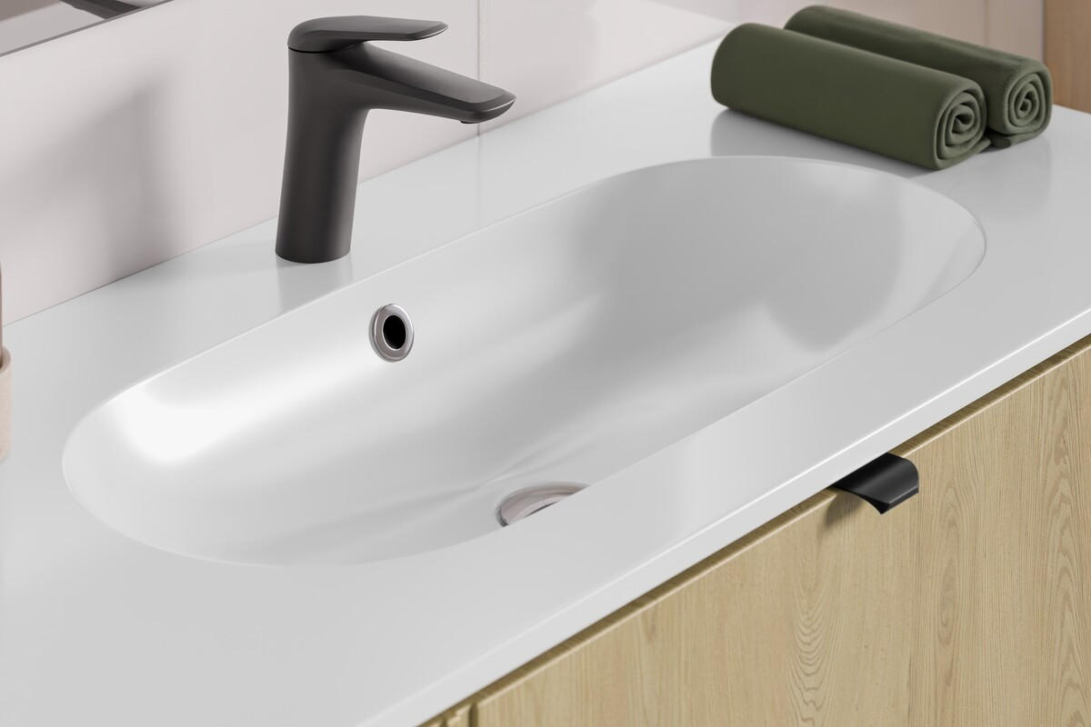 WASCHTISCHKOMBI 100 cm 2 Teile - Ovalia Cremona O BM406 in Cremona-Eiche - Eichefarben/Weiß Hochglanz, Holz/Keramik (100/52/46cm)