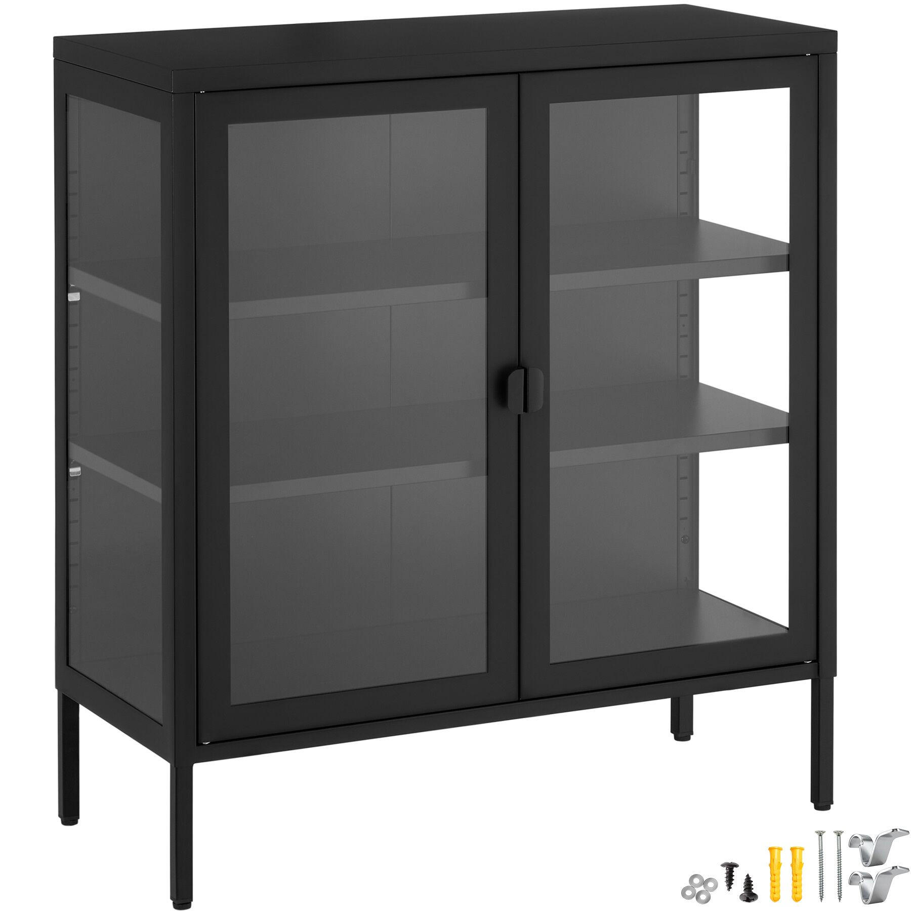 METALLVITRINE Baker, Kippschutz, höhenverstellbare Füße, schwarz - Schwarz, Metall (80/90.5/37cm) - tectake