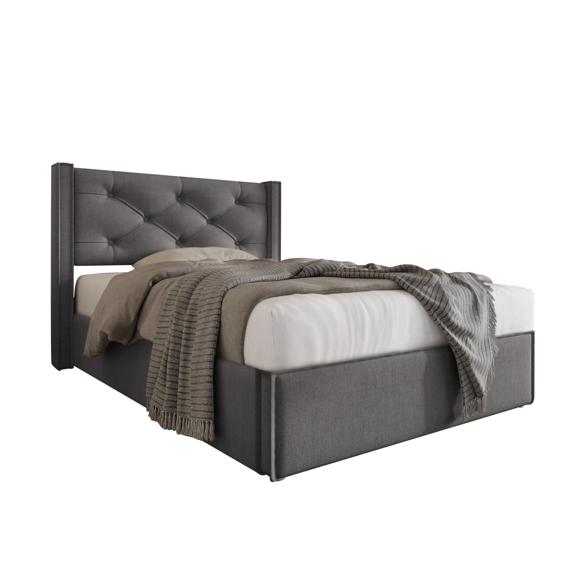 POLSTERBETT 90/200 cm Grau aus Baumwolle mit Stauraum - Grau, Textil (90/200cm) - OKMYHOME