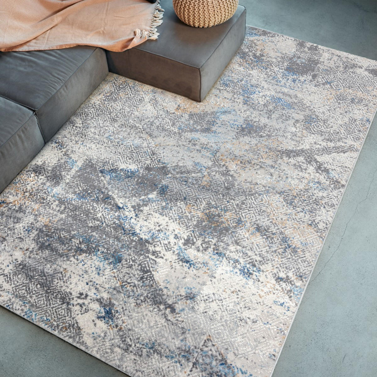 KOBEREC béžový krémový abstraktní - 120 x 170 cm - šedá, textil (120/170cm) - Mazovia