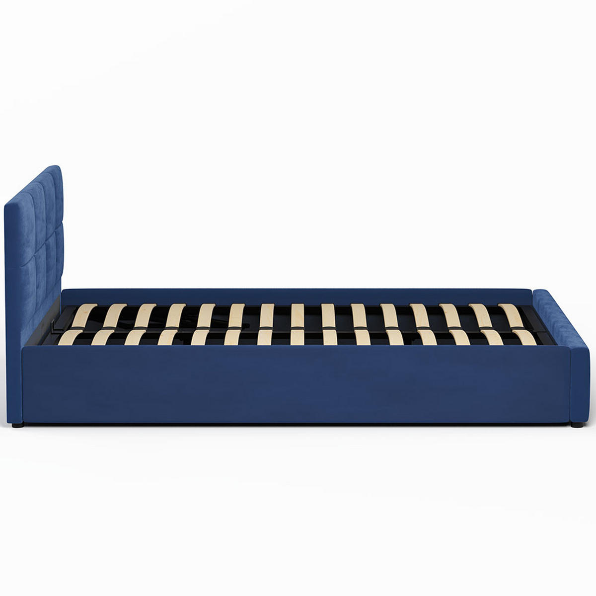 POLSTERBETT 160×200 mit Bettkasten und Lattenrost Mika HLR-64 Blau Velours - Blau, Holz (160/200cm) - Jana