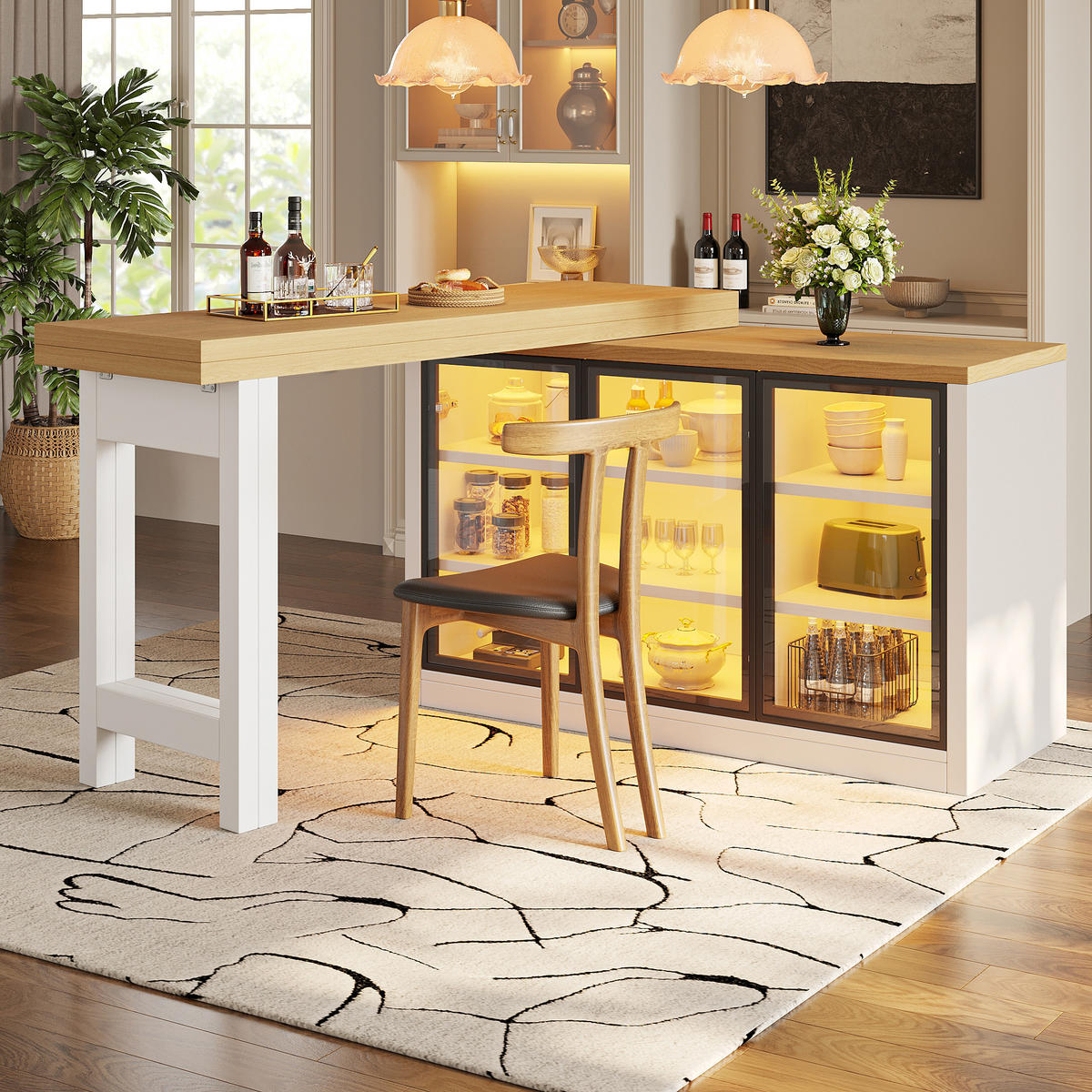 KÜCHENINSEL 360° Drehbar LED Stauraum Weiß - Weiß, Glas (120/72/40cm) - FLIEKS