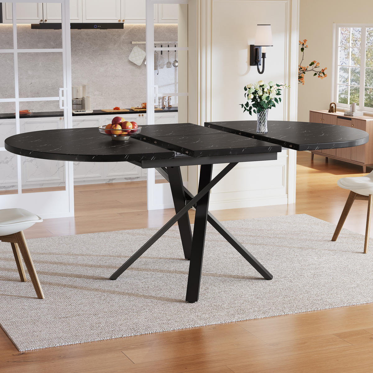 AUSZIEHTISCH 100 cm in schwarzer Marmoroptik - ausziehbar auf 140 cm - Schwarz, Holzwerkstoff (100/140/75.5cm) - BEAOK