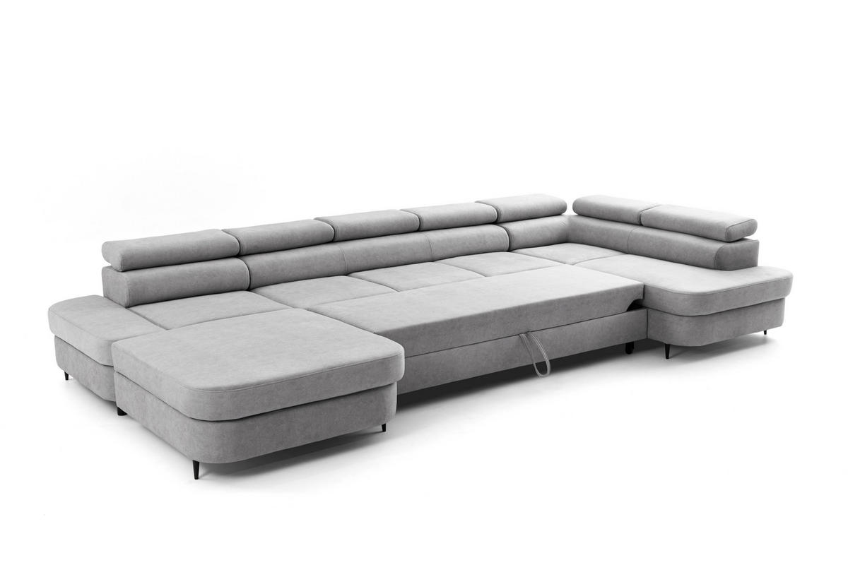 ECKSOFA U-Form PRIAM MAXI U Rechts mit Schlaffunktion 125x317 Velours Hellgrau - Hellgrau/Schwarz, Holz/Textil (400/91/203cm) - Muffo