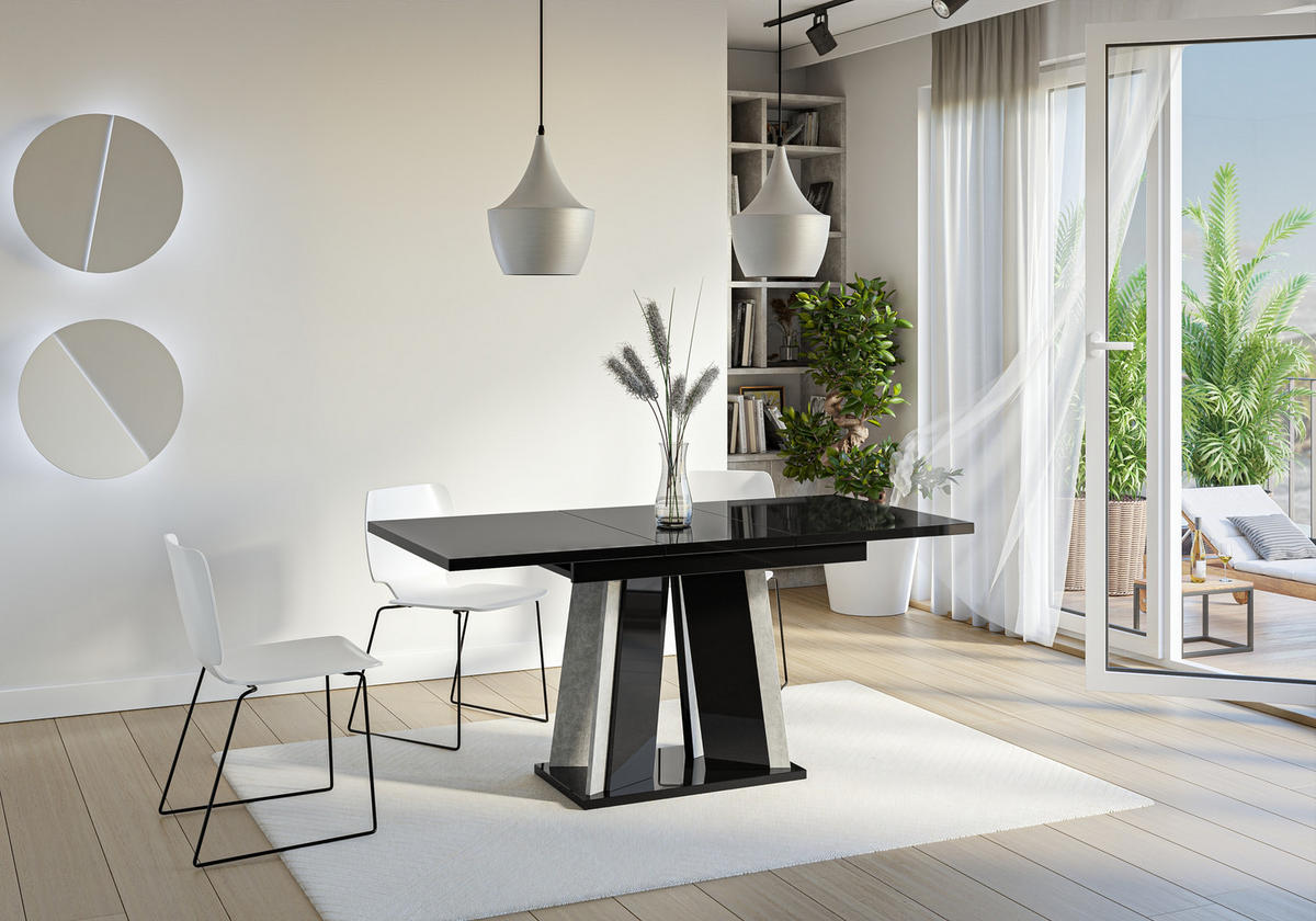 ESSTISCH Ausziehbar 120 - 160 cm Schwarz Hochglanz - Schwarz Hochglanz/Grau, Holzwerkstoff (120/80/75cm) - PROSPERO