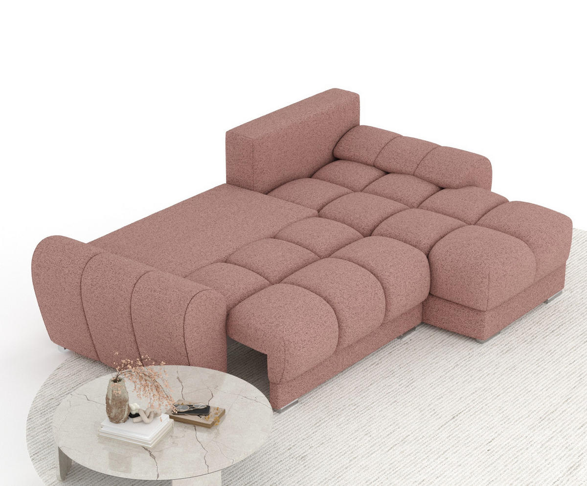 ECKSOFA MIT SCHLAFFUNKTION Peebles Rosa Webstoff - Chromfarben/Pink, Holz/Holzwerkstoff (256/175cm) - Maison de Reve