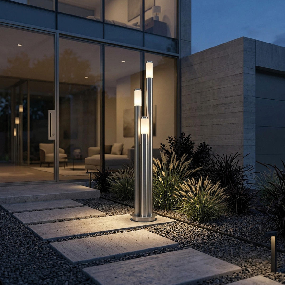 LED STEHLAMPE BOSTON Edelstahl Silber - Silberfarben, Metall (28/28/170cm)