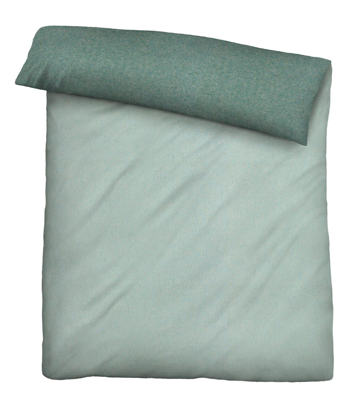 BETTWÄSCHE-GARNITUR Premium Biber Melange UNI minze, 135x200 cm + 80x80 cm - Mintgrün, Textil (135/200cm) - biberna