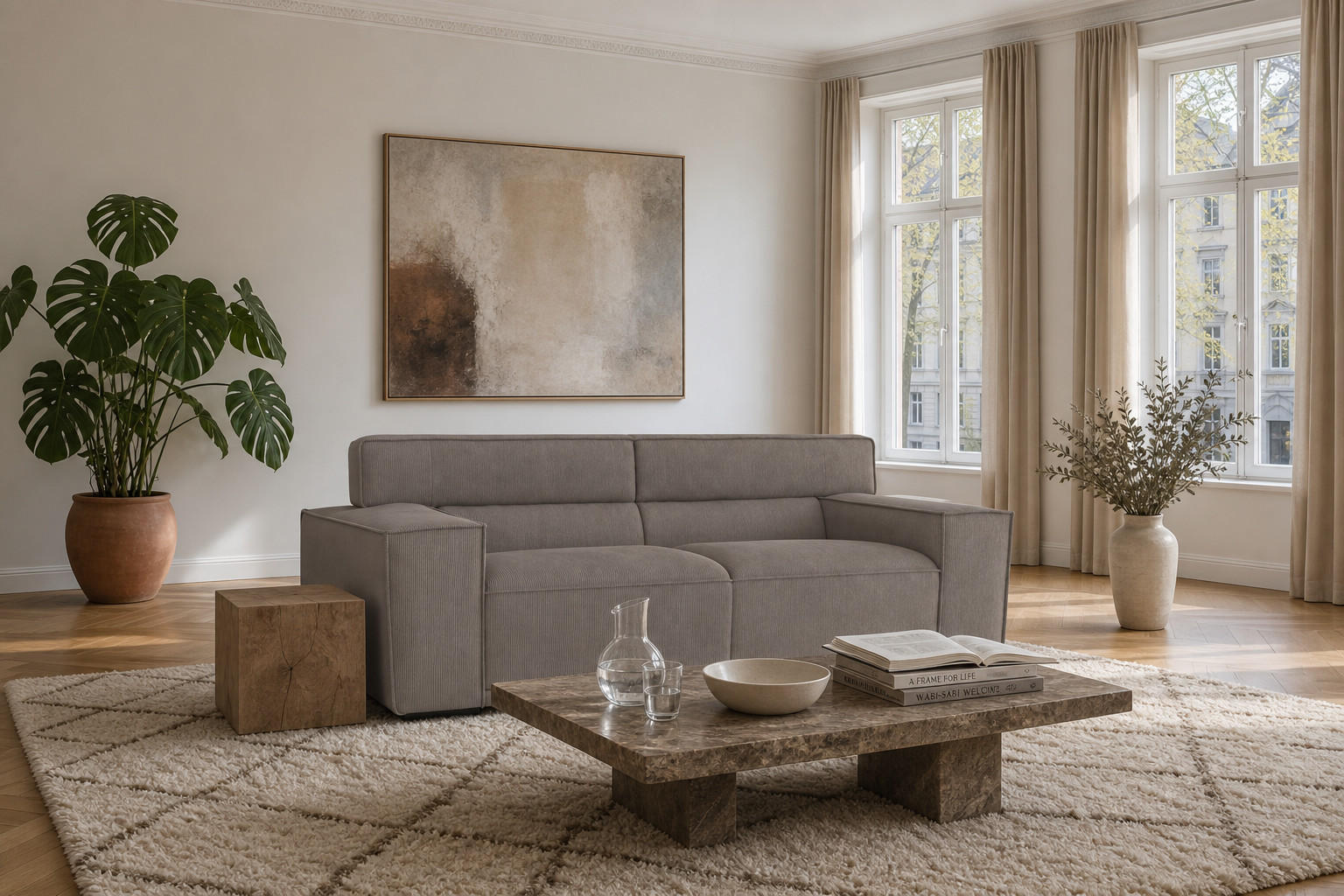 3-SITZER Umea Cord Beige 204/106/78 cm - Taupe, Kunststoff/Textil (204/78/106cm) - foamnova