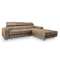 ECKSOFA NOTO R-S Beige Velours-Stoff mit Schlaffunktion - Beige, Holz (267/190cm) - MASSENO