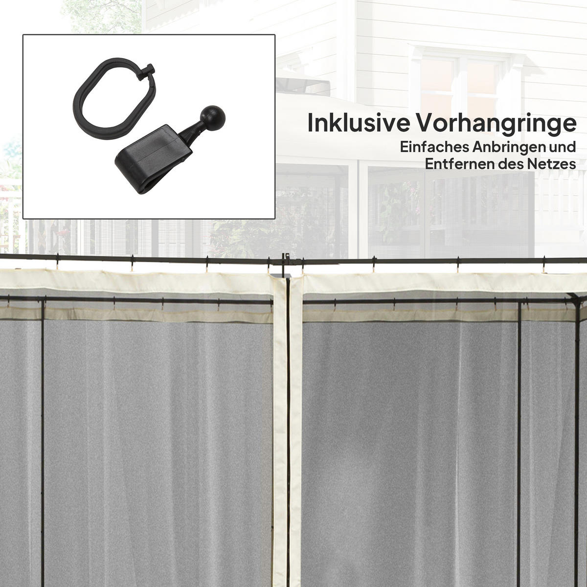 MOSKITONETZ für 3x3 Pavillon 4 Seitenteile Fliegennetz mit Haken Reißverschluss Mückennetz Insektenschutz Fliegengitter Nylon-Mesh Schwarz - Schwarz, Textil (302/1/207cm)