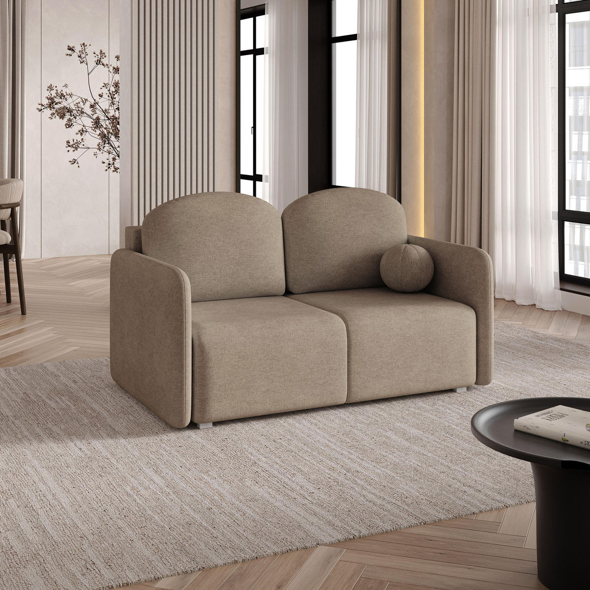 BETTSOFA SUVI II NV Braun Geflochtener Stoff mit Schlaffunktion - Hellbraun, Textil (90/85/153cm) - MASSENO