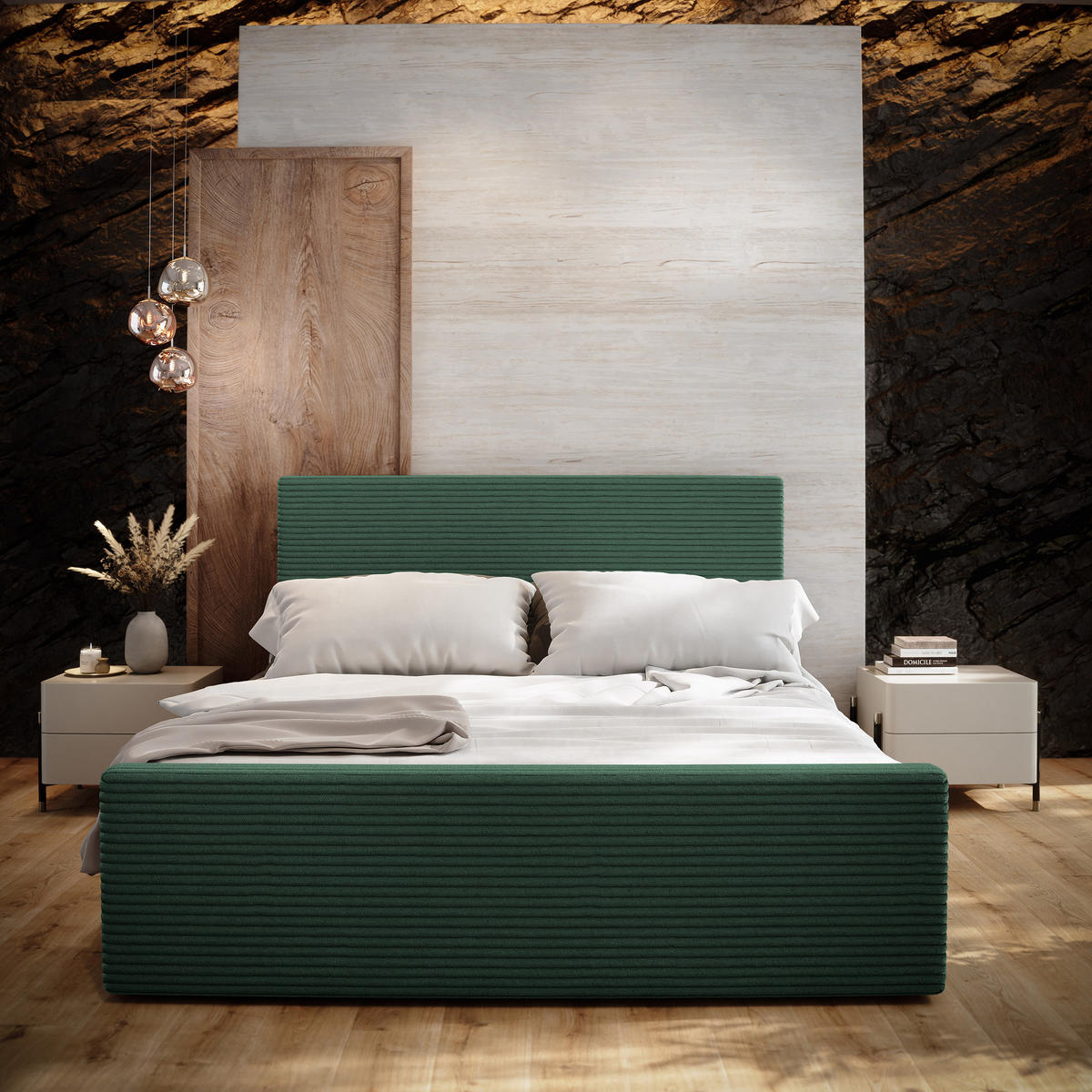 POSTEL BOXSPRING ALORIA 180x200 cm, s matrací a úložným prostorem, tmavě zelená - tmavě zelená, kompozitní dřevo/textil (180/200cm) - MASSENO