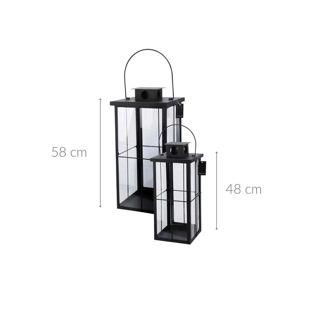LATERNE Metall 45/58 cm 2er-Set - Schwarz, Metall (28/58/28cm) - Home Styling Collection