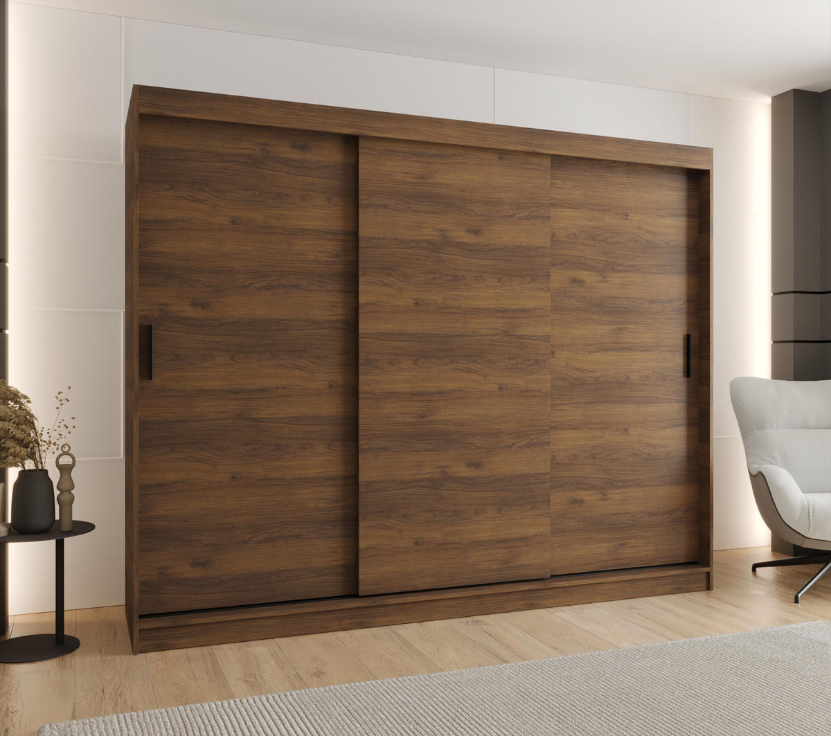 ŠATNÍ skříň s posuvnými dveřmi 200/250/62 3dveřová - černá/hnědá, dřevo/plast (250/200/62cm)
