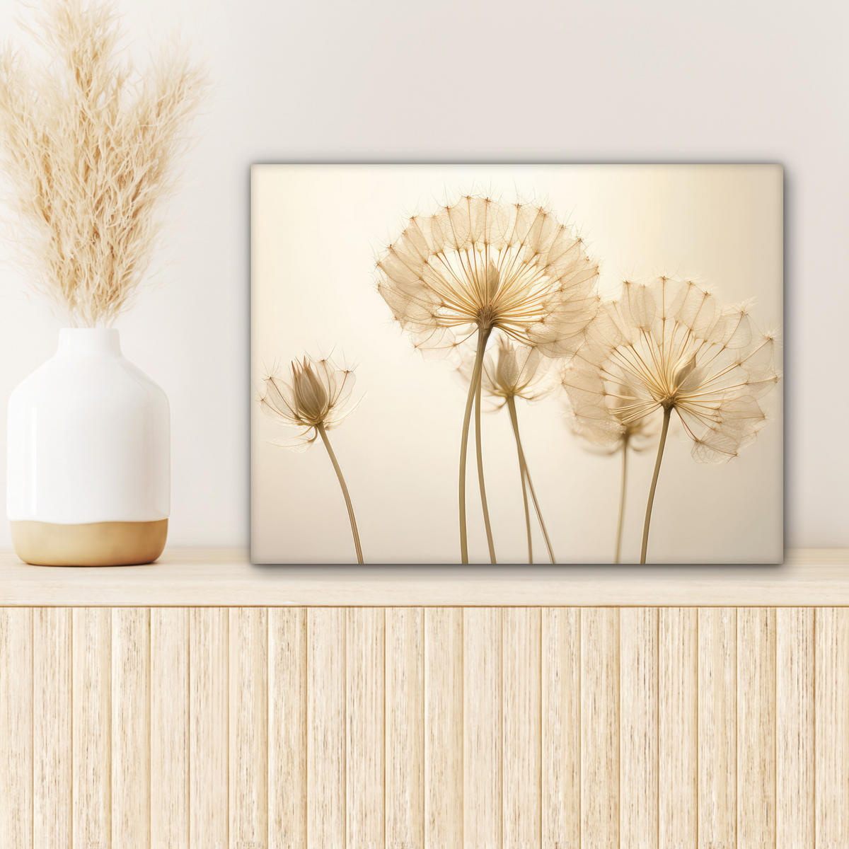 LEINWANDBILD Sonnenlicht - Löwenzahn - Botanisch - Blumen 40x30 cm - Creme, Textil (40/30cm) - MuchoWow