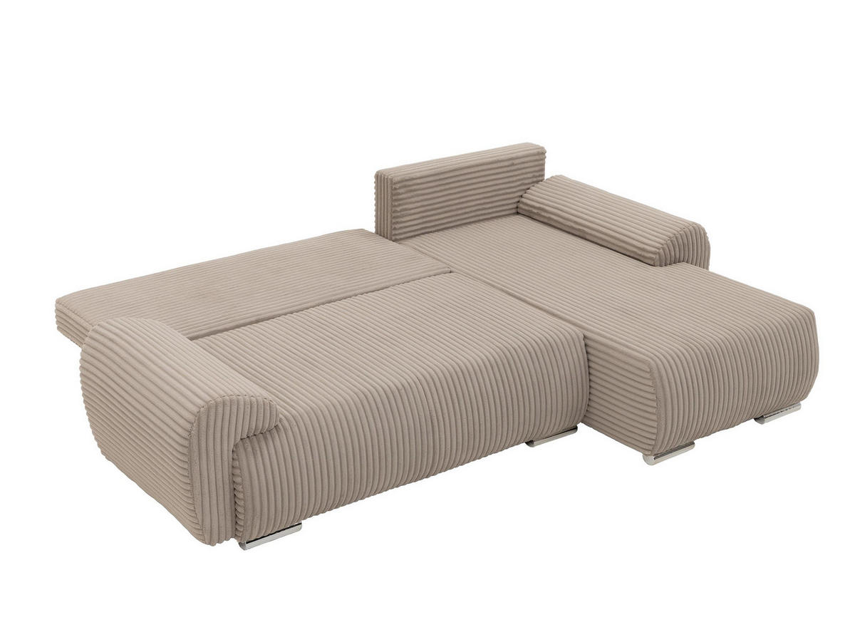 ECKSOFA Ubo L Cord, Seite: Links - Silberfarben/Creme, Holz/Kunststoff (282/187cm) - MIRJAN24