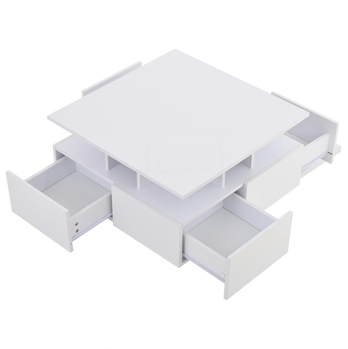 COUCHTISCH 70/70/40 cm weiß aus Spanplatte mit LED und 4 Schubladen - Weiß, Holzwerkstoff (70/70/40cm) - OKMYHOME