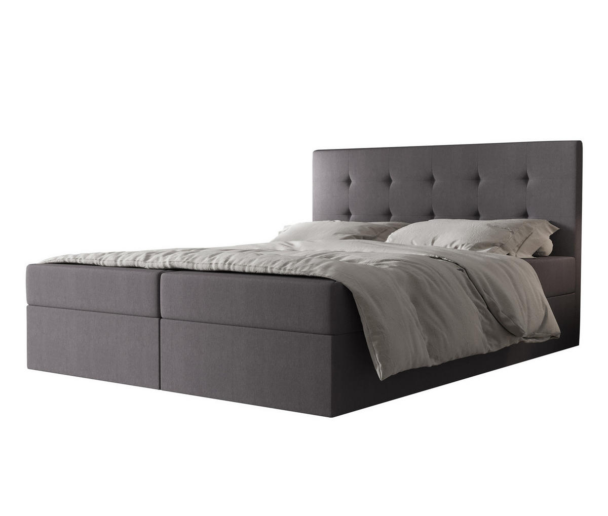 BOXBETT Dahlina 140/200 cm in Grau – mit Bettkasten und Luxus & Funktionalität - Schwarz/Grau, Holz/Holzwerkstoff (140/200cm) - AX Living
