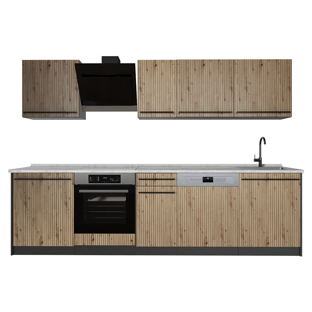 KÜCHENZEILE R-Line, Artisan-Eiche/Anthrazit, 280 cm ohne Arbeitsplatte - Anthrazit/Eiche Artisan, Holzwerkstoff (280/206.8/46cm) - Vicco