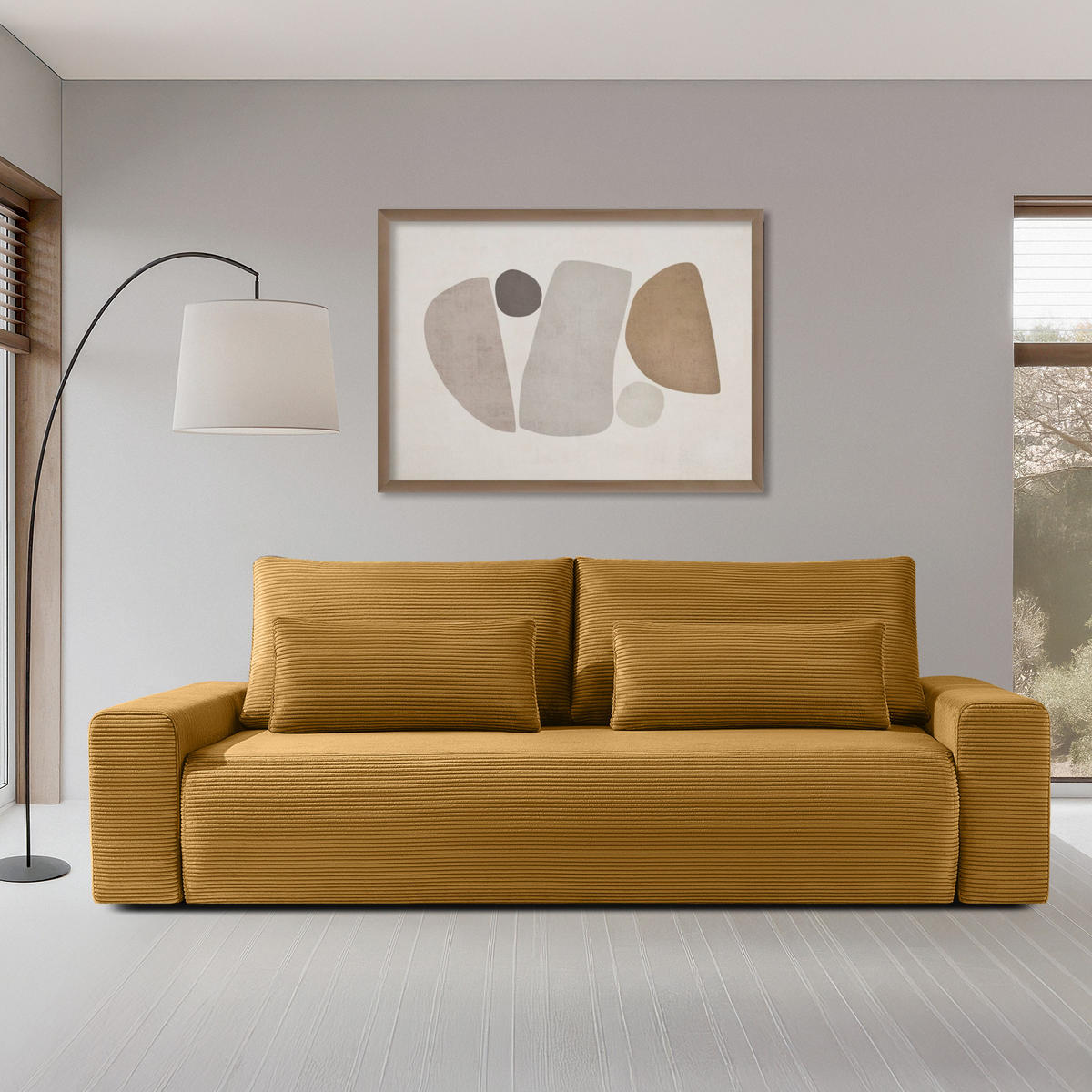 3-SITZER SCHLAFSOFA MOLLIS, Corduroy, Gelb - Gelb, Holz/Holzwerkstoff (250/93/108cm) - KONSIMO®
