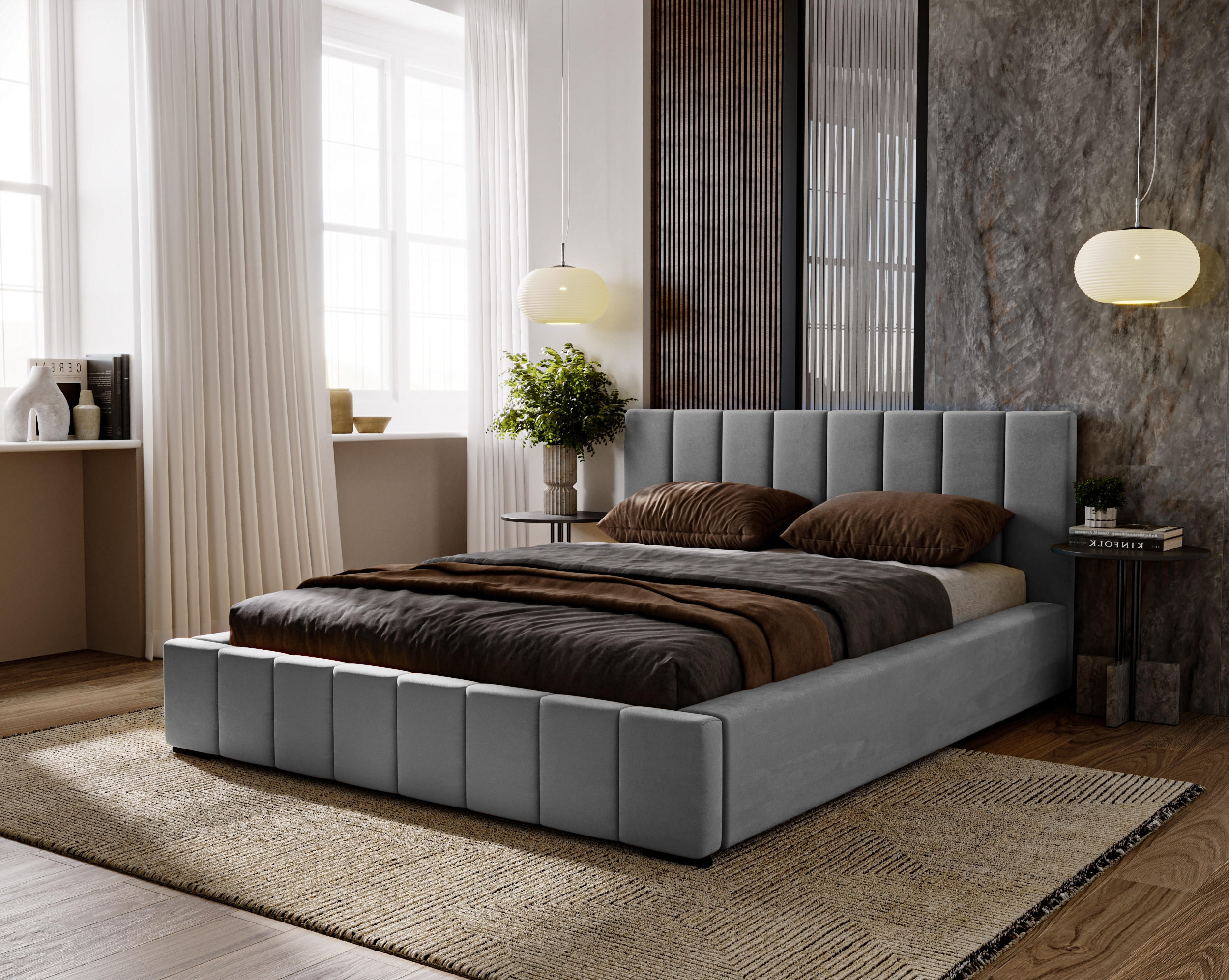 POLSTERBETT Nero 200x200 cm, Doppelbett mit Bettkasten und Lattenrost aus Holz, Velourstoff: Grau - Grau, Holz/Textil (200/200cm) - Marpur