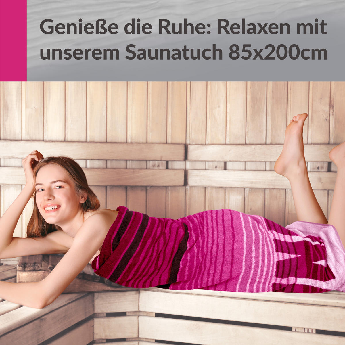 SAUNAHANDTUCH Oslo Rosa – Weinrot 85x200 cm - Weinrot/Rosa, Naturmaterialien (85/200cm) - Lashuma