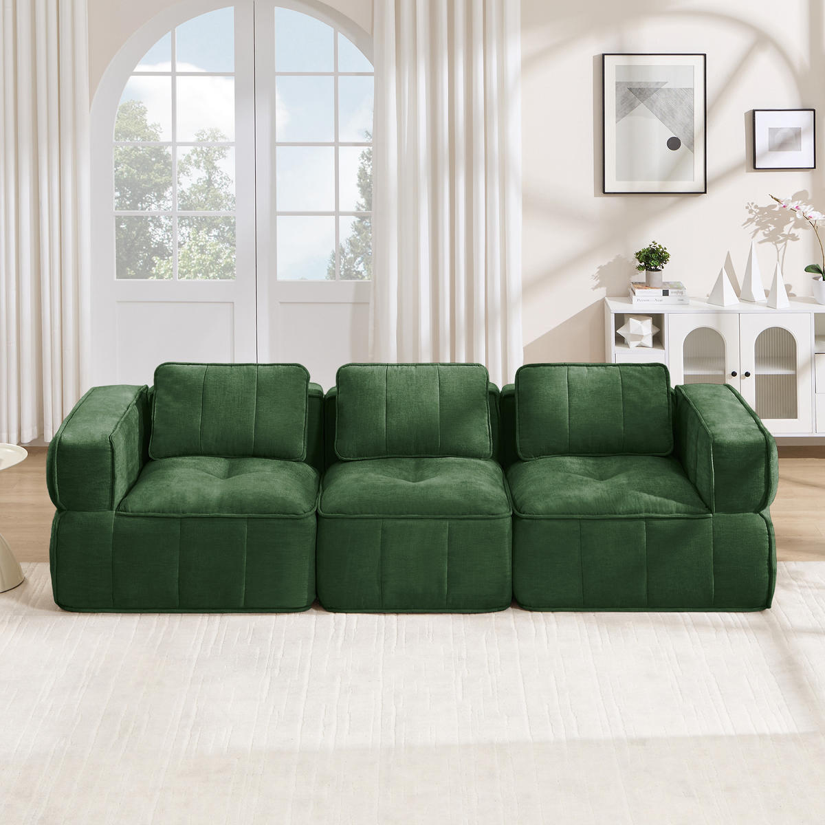 3-SITZER-SOFA DE-34428 mit stützenloses Design Grün - Grün, Textil (93/67/271cm) - ComfortXL