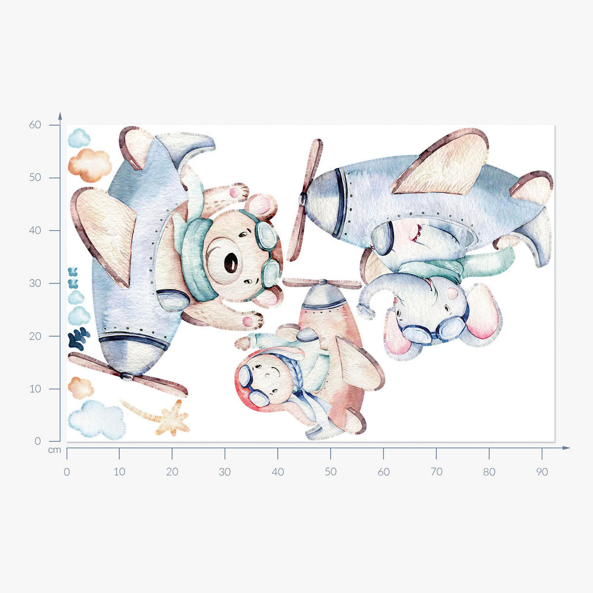 WANDAUFKLEBER 60x92cm - Teddybär-Elefantenjunge - Multicolor, Kunststoff (60/92/0.1cm) - Wallfluent