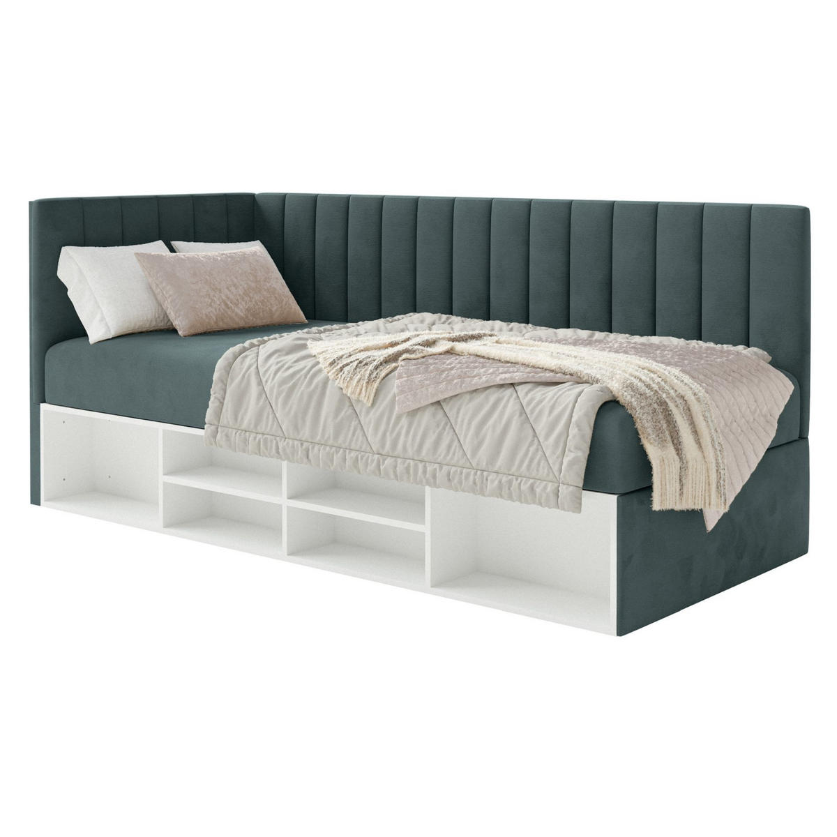 JUGENDBETT Ventrio Blaugrau Easy-Clean-Samtbezug 90x200 cm - Hellgrau, Kunststoff/Textil (90/200cm) - Selsey