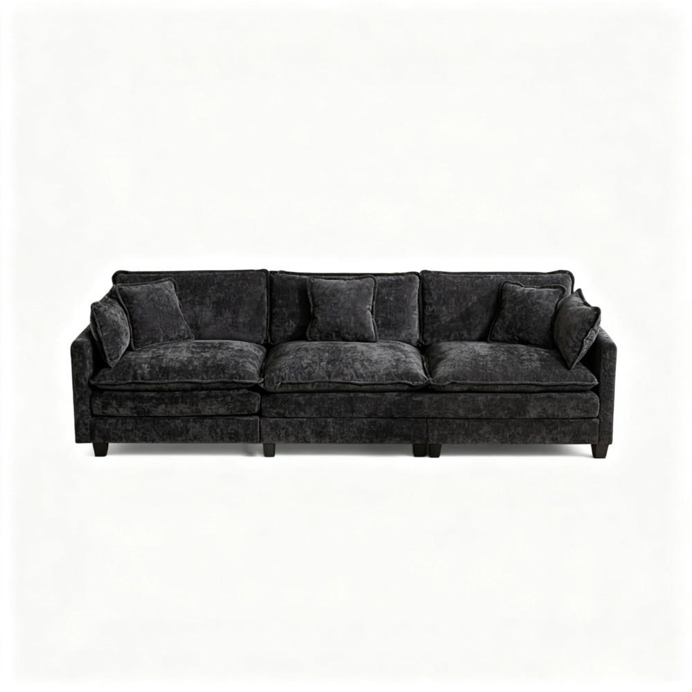 3-SITZER Sofa aus Chenille 289x75x84 cm mit modularem Design, schwarz - Schwarz, Textil (75/84/289cm) - Luhomfu