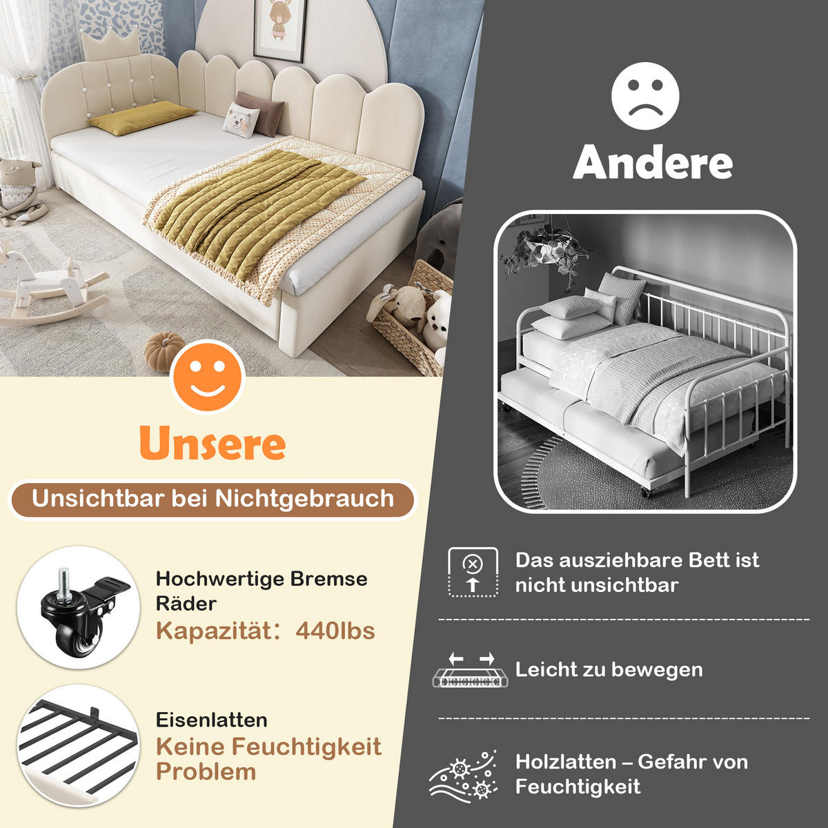SCHLAFSOFA 90/200 cm & 90/190 cm in Beige Samt mit Ausziehbett - Beige, Holzwerkstoff/Textil (90/200cm) - WISHDOR