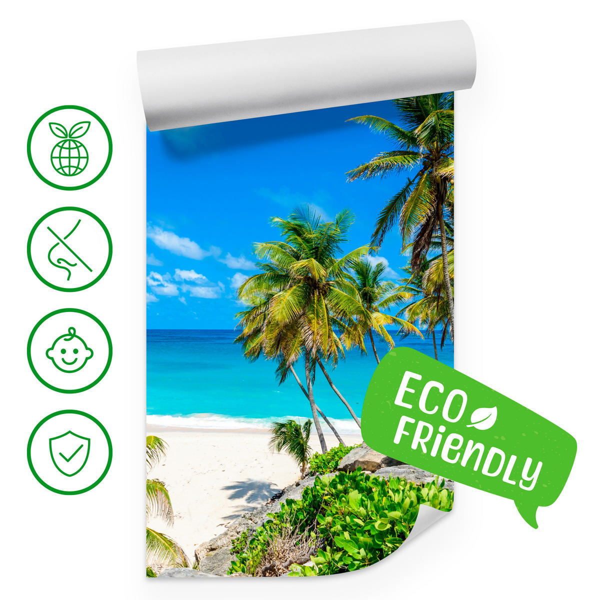 FOTOTAPETE Strand Palmen Ozean Landschaft 3D 250x175 - Blau/Beige, Papier (250/175cm) - Muralo