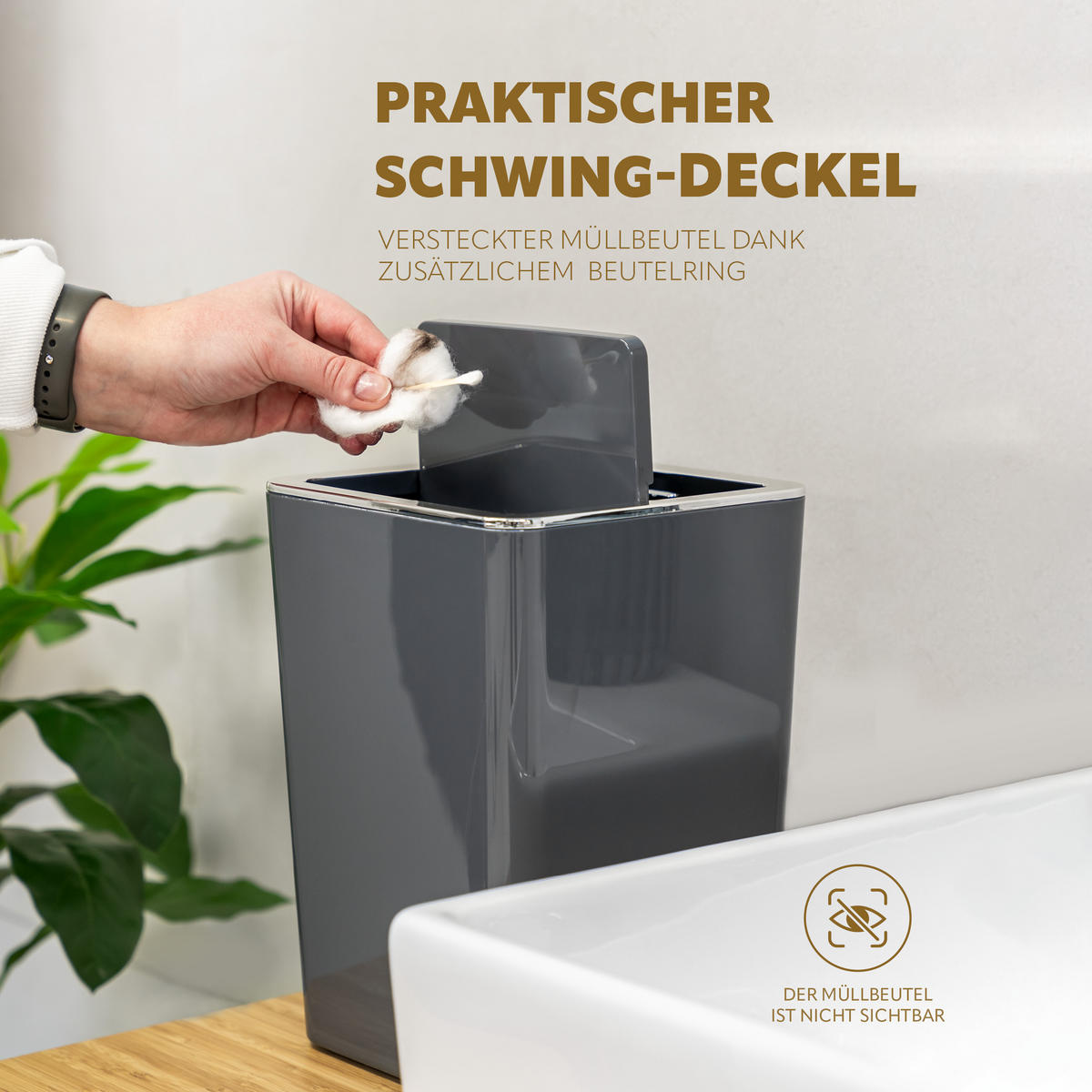KOSMETIKEIMER SAVONA 6 Liter, grau - Grau, Kunststoff (18/24.5/18cm) - bremermann