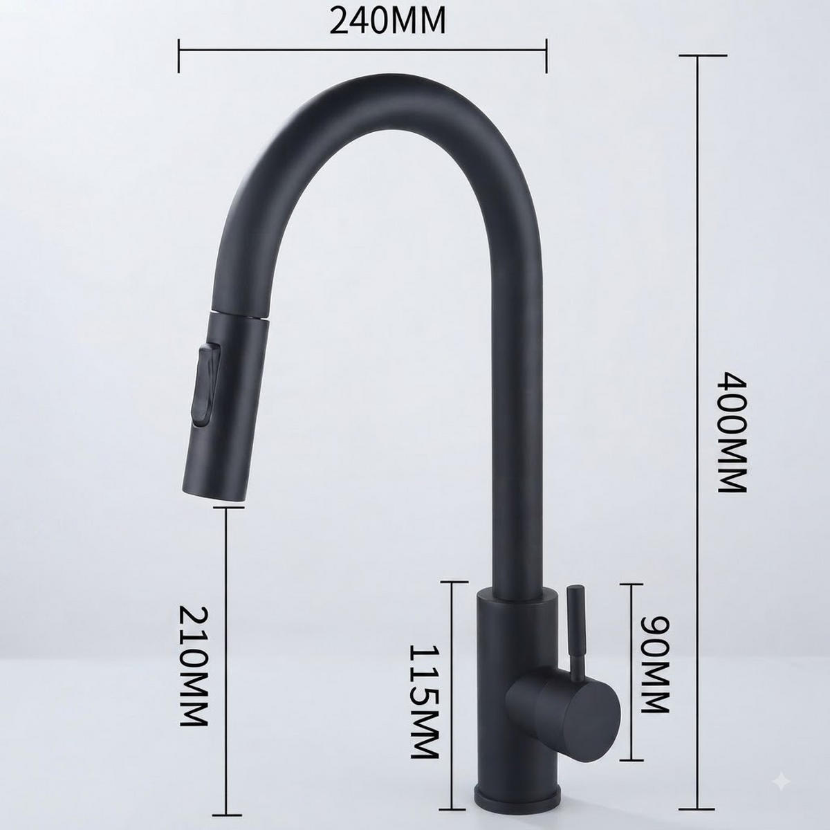 BADEZIMMERARMATUR, inklusive 70 cm langem flexiblem Schlauch, 40 x 24 cm, schwarz. - Schwarz, Metall (42/7/24cm) - Vallsero