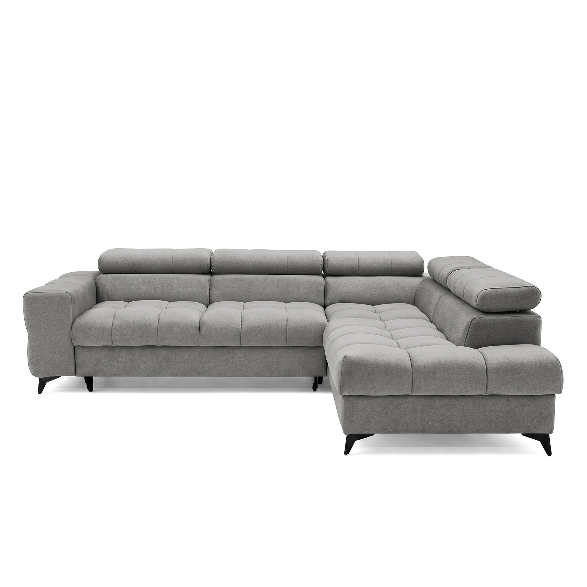ECKSOFA PUDDING L Rechts mit Schlaffunktion 125x195 Velours Grau - Schwarz/Grau, Holz/Textil (275/203cm) - Muffo