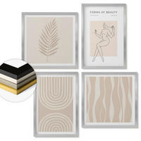 WANDBILDER 4er Set - 50x50 cm & 40x60 cm Silberner Rahmen - Abstrakte Boho-Dekorationen - Silberfarben, Kunststoff (50/50cm) - ArtPrintCave