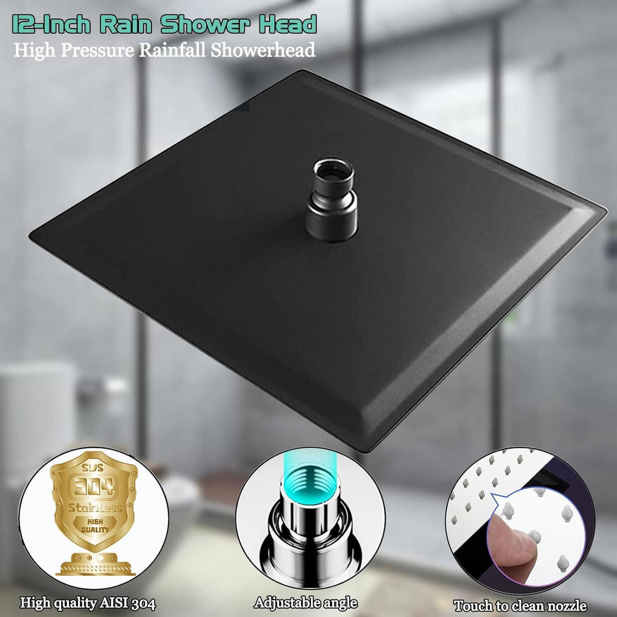 DUSCHKOPF Regendusche 30 cm Quadratisch Schwarz Edelstahl - Schwarz, Metall (30.5/12.7/30.5cm)
