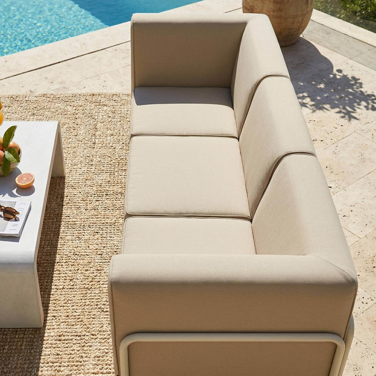 GARTENSOFA mit 3 Sitzplätzen, Beige - Beige, Textil (80/78/216cm) - Oviala