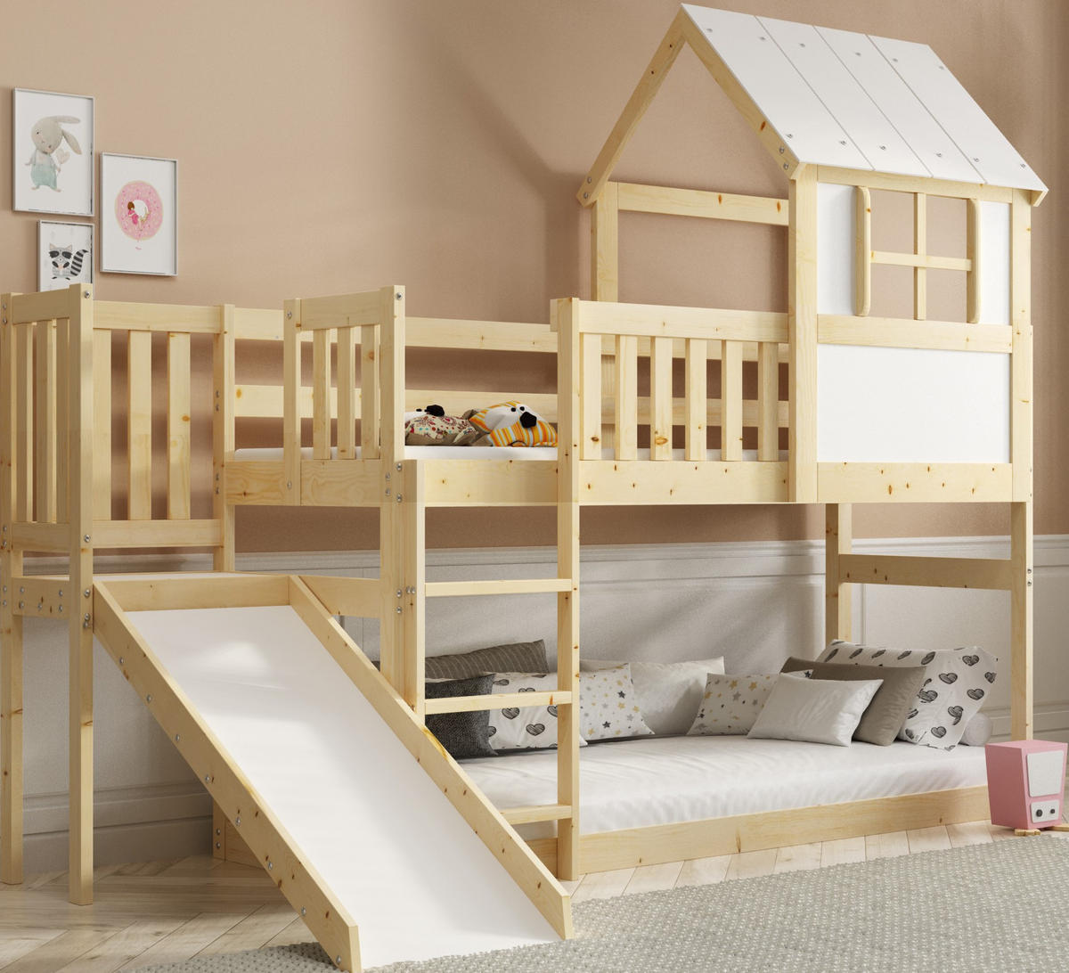 HOCHBETT mit Rutsche 200x90cm - Kieferfarben, Holz (90/200cm) - Interbeds