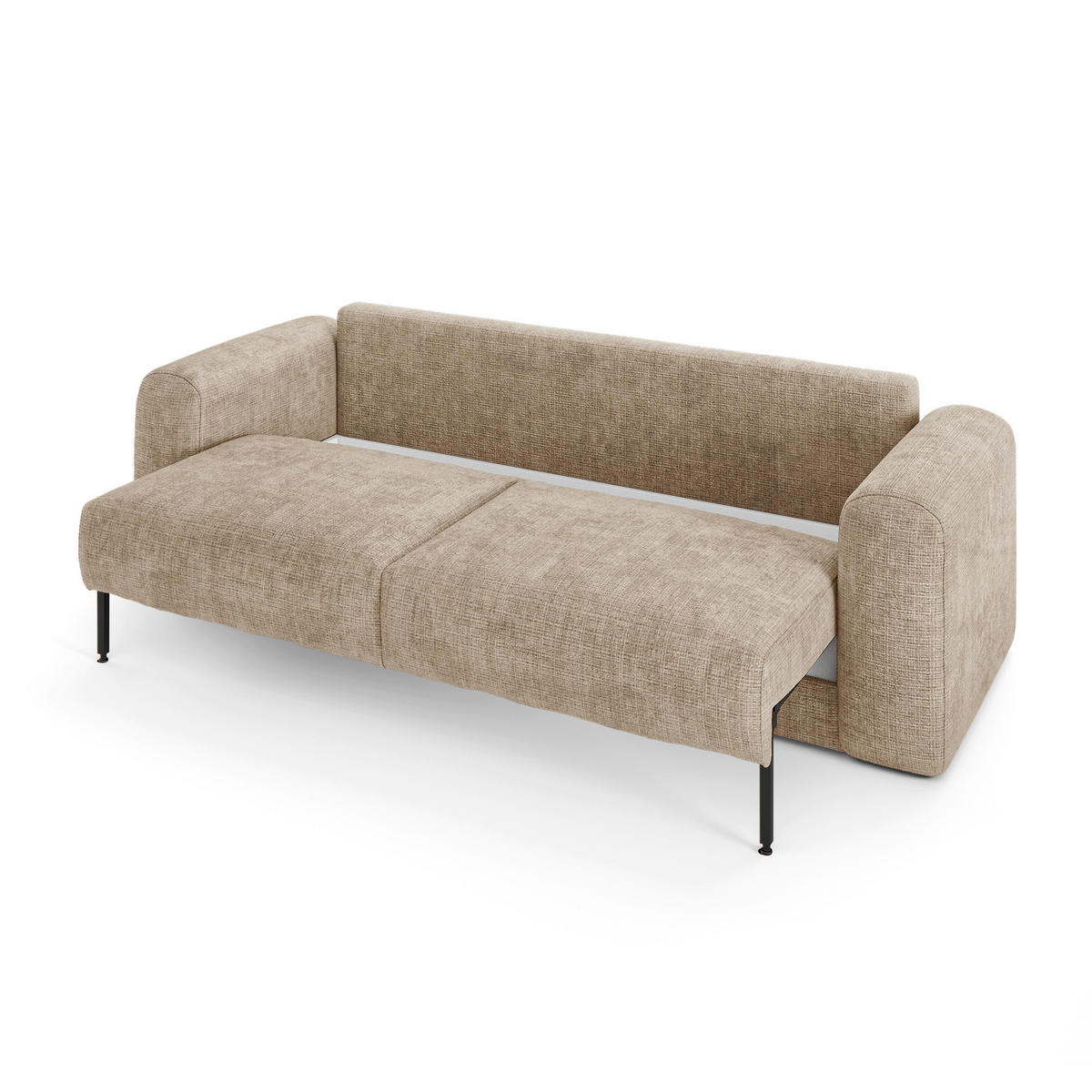 SCHLAFSOFA mit Stauraum in Nussbaum RIO Geprägter Samt Beige 250cm - Beige, Textil (250/90/95cm) - Sia Home