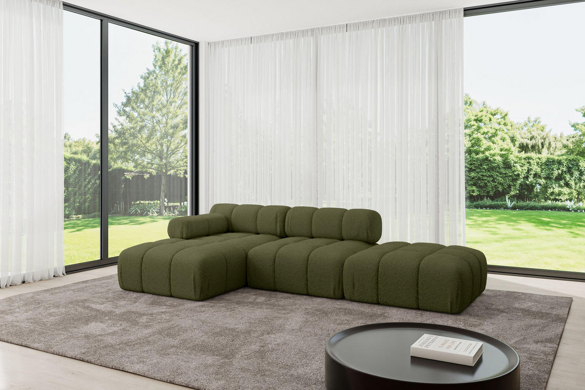 ECKSOFA modulares Sofa Lizur-L1 - 285x160x70 cm Grün Bouclé - Grün, Holzwerkstoff/Textil (285/160cm) - ALTDECOR