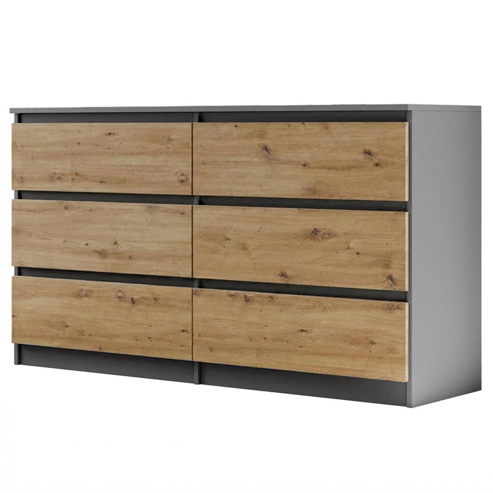 KOMMODE Lemon mit 6 Schubladen, 140 cm, Anthrazit+eiche Artisan - Anthrazit/Eiche Artisan, Holzwerkstoff (140/78/39cm) - Beautysofa