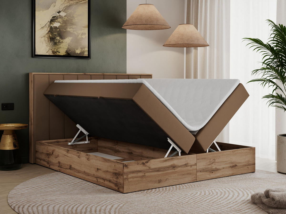 BOXBETT BELLISSIMO 200/200 Braun Kunstleder - H3 - Braun, Holz/Textil (200/200cm) - MKS