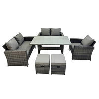 BALKONMÖBEL-SETS mit 2-Sitzer Sofa,2 Hockern,Esstisch Polyrattan Dunkelgrau 7-Sitzer - Dunkelgrau/Grau, Glas/Kunststoff - Fimous